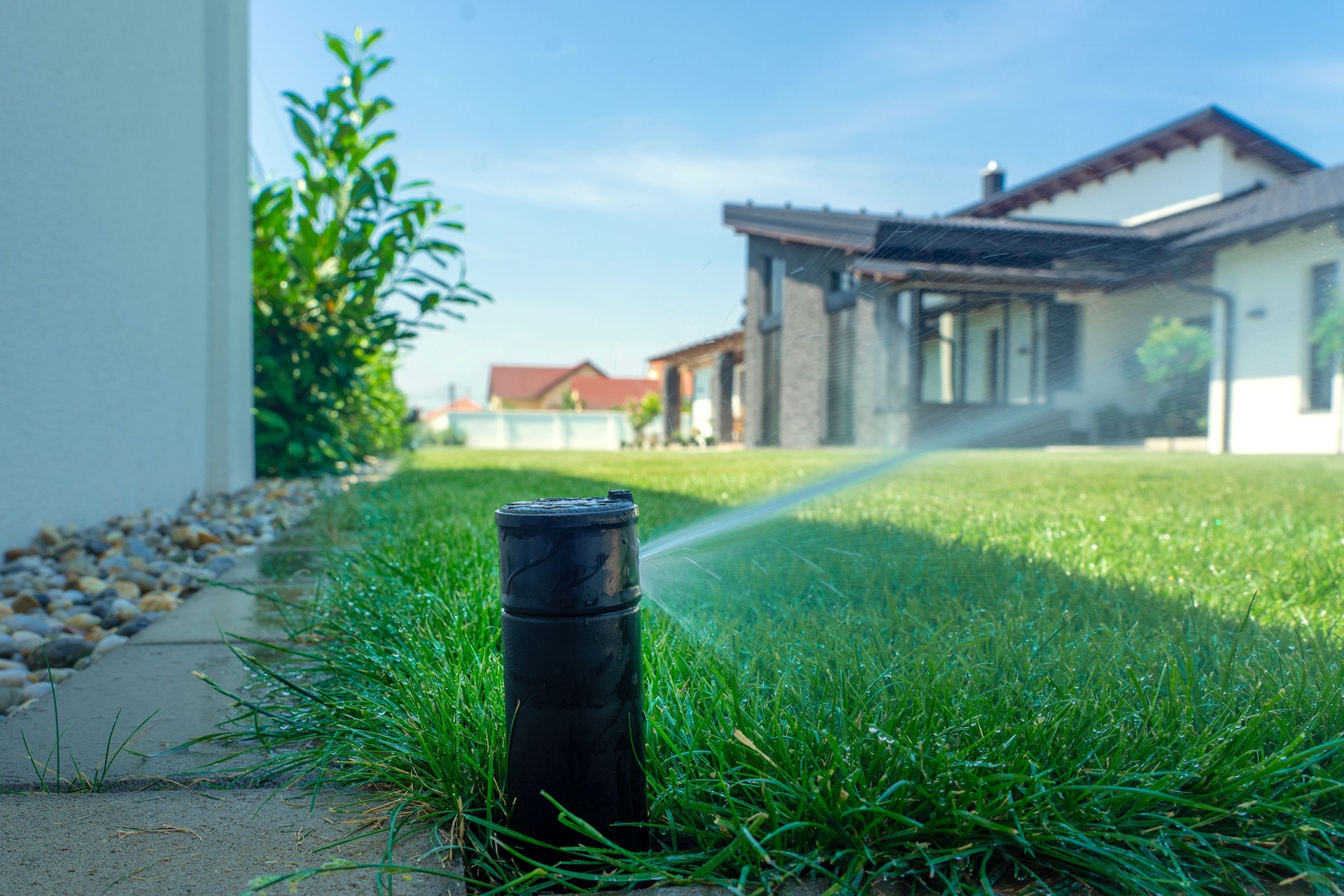 Sprinkler system install in Manasquan backyard