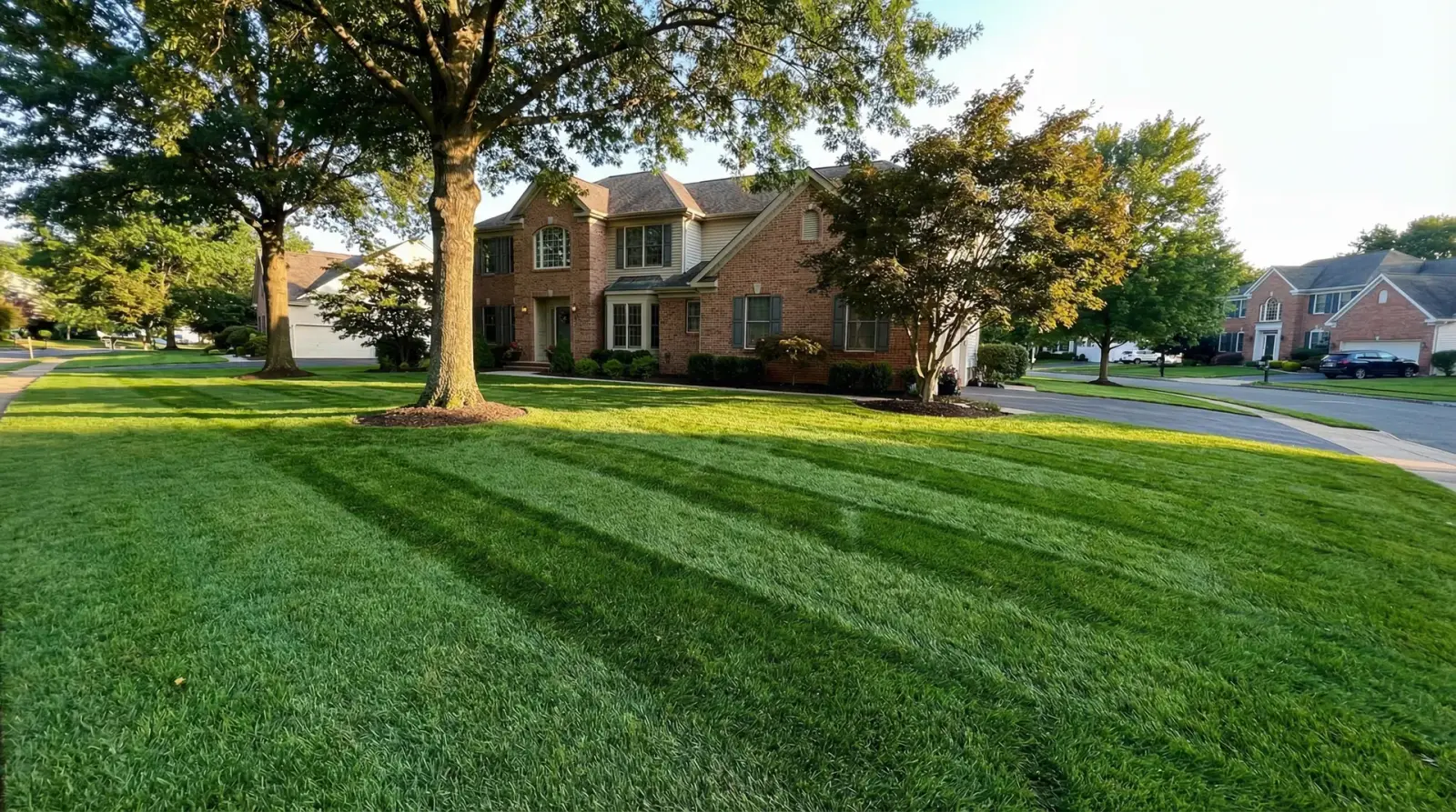 Lush deep green Tall Fescue Blue lawn showing superior grass quality compared to other NJ grass types
