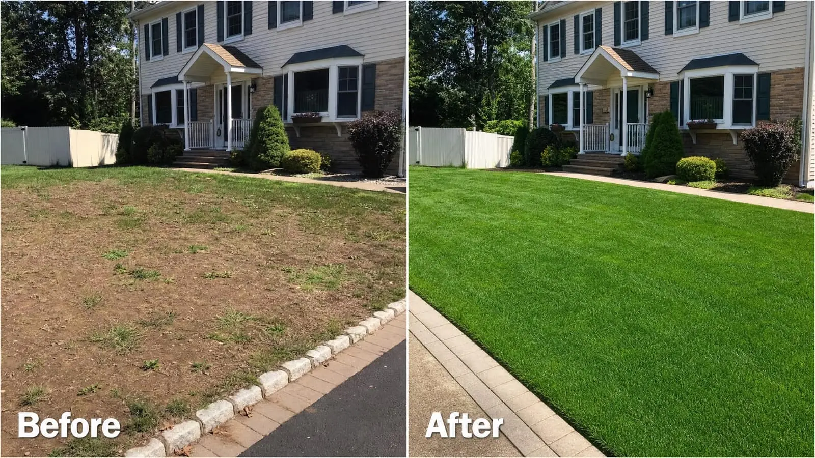 Finished sod installation at dusk at a home in Ocean County NJ