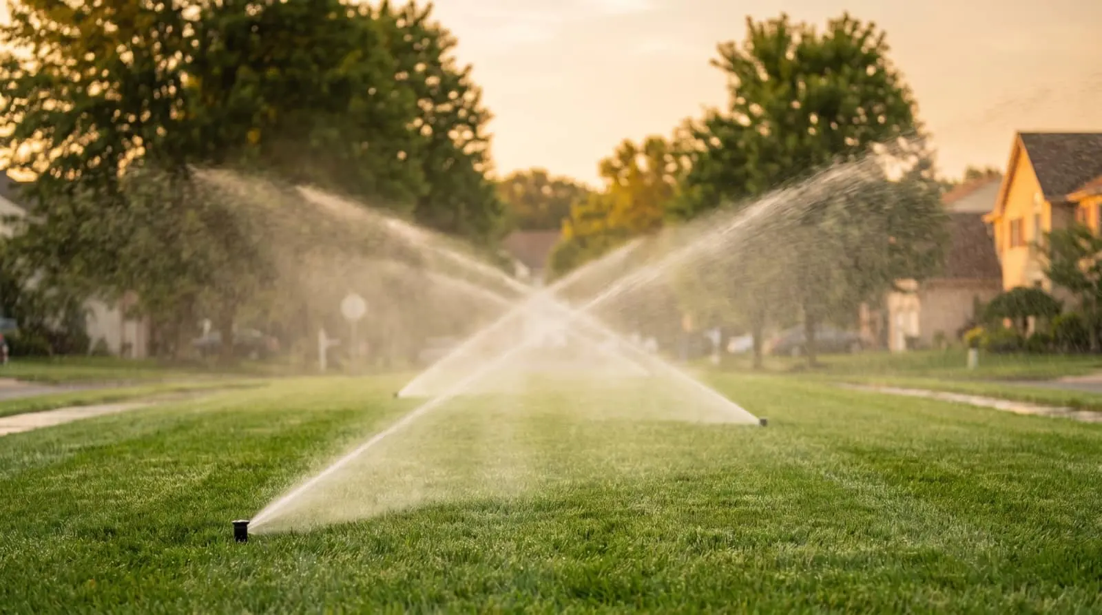 In-ground sprinkler zones watering a lawn in Ocean County, NJ