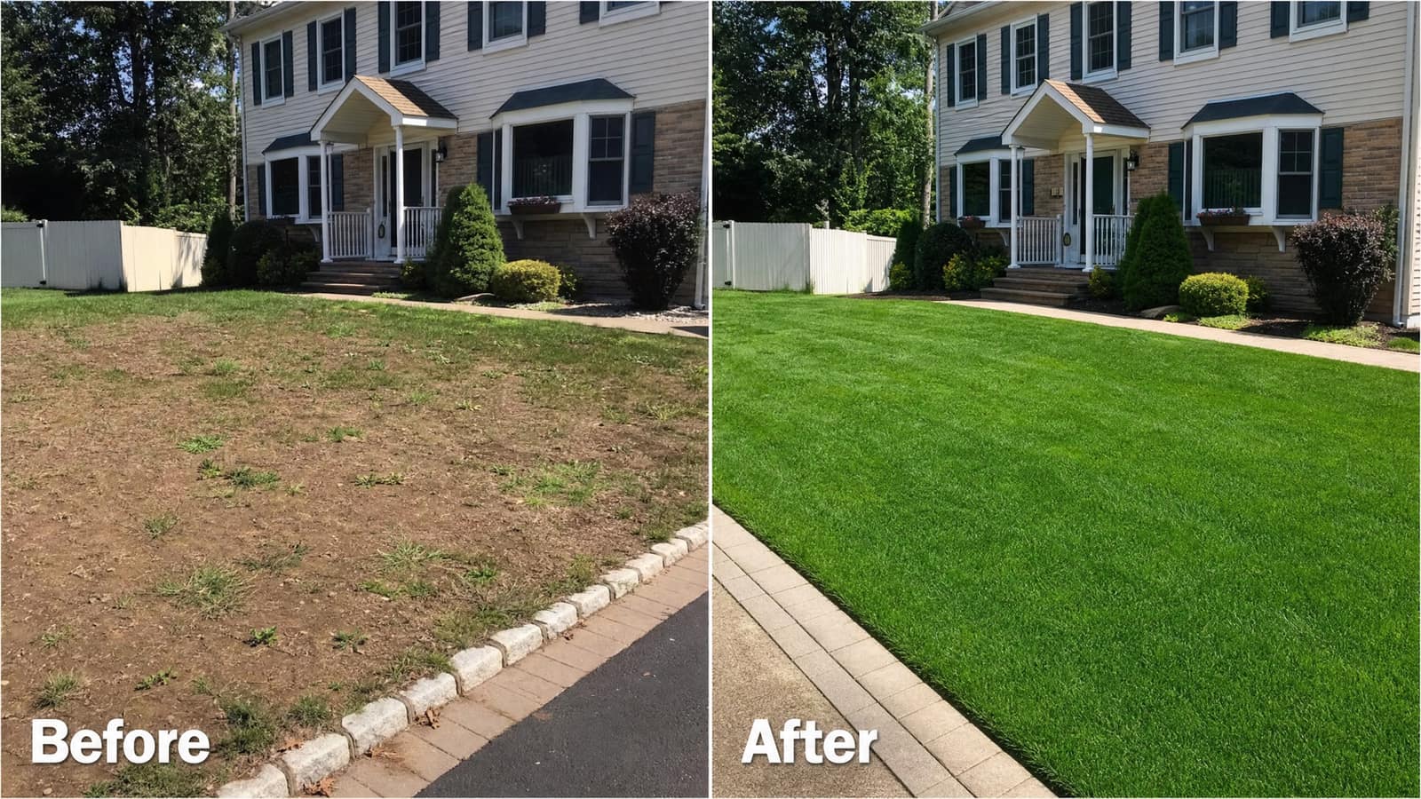 Finished sod installation at dusk at a home in Ocean County NJ